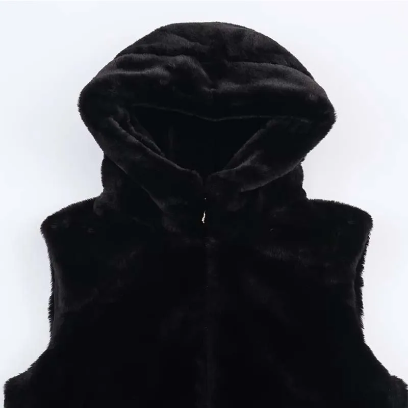 Women Fashion Faux Fur Effect Vest Female Zipper Hooded Sleeveless Jacket Autumn Winter WaistCoat Warm Fluff Short Vests Coat - Image 5