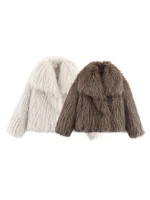 Women Fashion Faux Fur Jacket Coat Winter Long Sleeve With Pockets Coat Female Chic Elegant Lapel Collar Thick Warm Outerwear