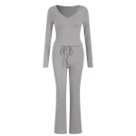 Women Plaid 2 Piece Pajama Set Button Down Puff Sleeve Shirt Gingham Pants Pj Set Sleepwear Casual Chic Women Suit