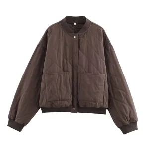 Women Quilting Jacket 2025 Autumn Winter New Fashion Solid Solor Long Sleeve Coat Female Chic Casual Loose Outerwear