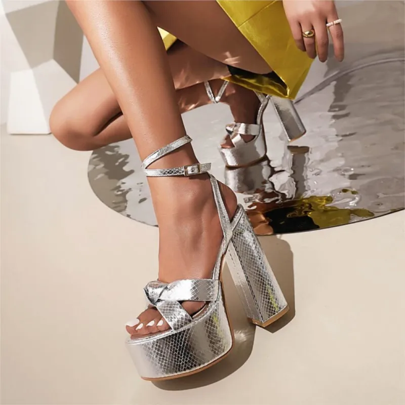 Women's 2025 summer fashion, European and American style buckle-strap women's shoes, one-strap waterproof platform high heels - Image 5