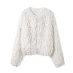 Women's Autumn Jacket Fashion Feathered Metal Wire Loose Long Sleeve Short Jackets Coat Female Street Chic Elegant Top Outerwear