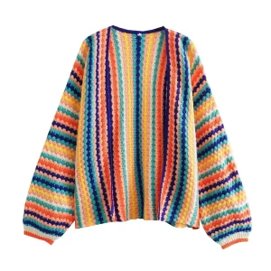 Women's Hand-Crochet Sweater | French Style Oversized Knitwear | Multicolor Boho Chic Pullover | Fall 2025 Collection