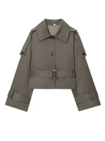 Women's Jacket Long Sleeve Button With Belt Jackets for Women 2025 High Street Short Coats Lady Autumn Winter New Outerwears