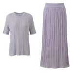 Women's Knitted elastic Skirt Set  2025 Spring/Autumn  Hollow Knitted Short Sleeve Top + Skirt Set 2-piece set