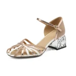 Women's New Spring/Summer Bag Heel Round Toe Genuine Cowhide Color Block Diamond High Heel Roman Sandals