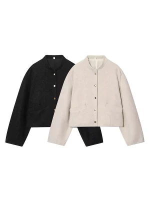 Women's Simple Jacket Fashion Long Sleeve Button Jackets for Women 2025 High Street Short Coats Lady Autumn Winter New Outerwear