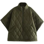 Women's Water-Resistant Puffer Cape Coat 2025 | Stand Collar Half-Zip Winter Jacket for Warmth & Style