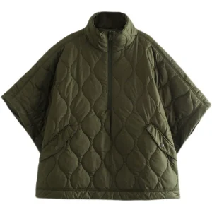 Women's Water-Resistant Puffer Cape Coat 2025 | Stand Collar Half-Zip Winter Jacket for Warmth & Style