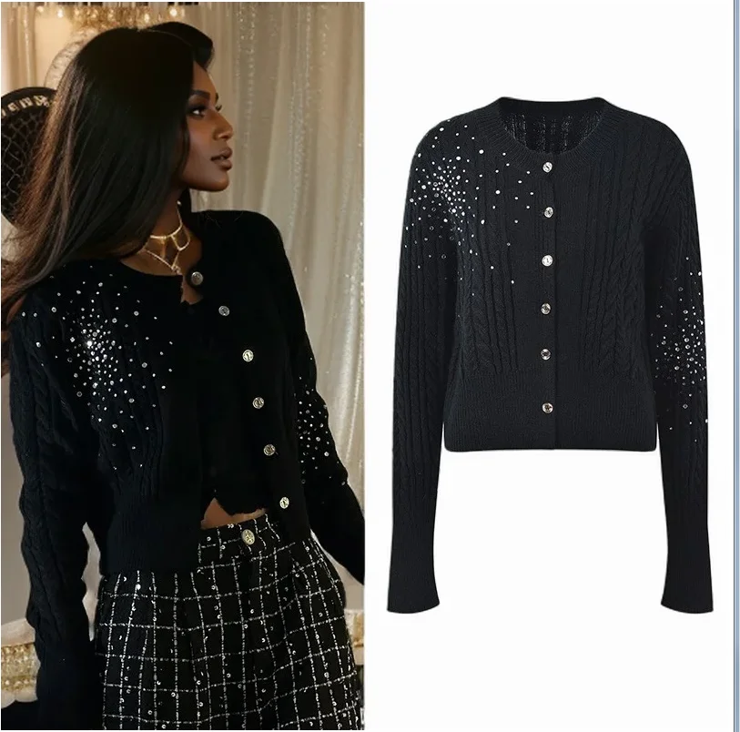Women's knitted top Diamond coat 2024 autumn/winter knitted cardigan - Image 2
