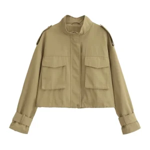 Women's street fashion 2024 autumn large pocket embellished jacket