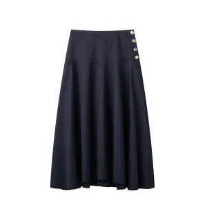 femmes nouvelle ligne a jupe Midi mode métal bouton décoration jupes Vintage taille haute femme Chic dame jupes